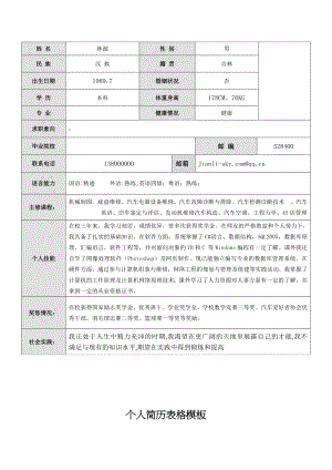 个人简历表格模板闫世陶.doc