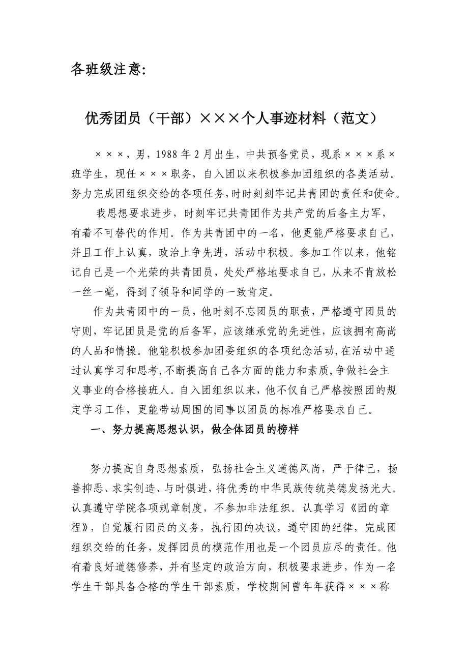 优秀团员(干部)个人事迹材料).doc_第1页