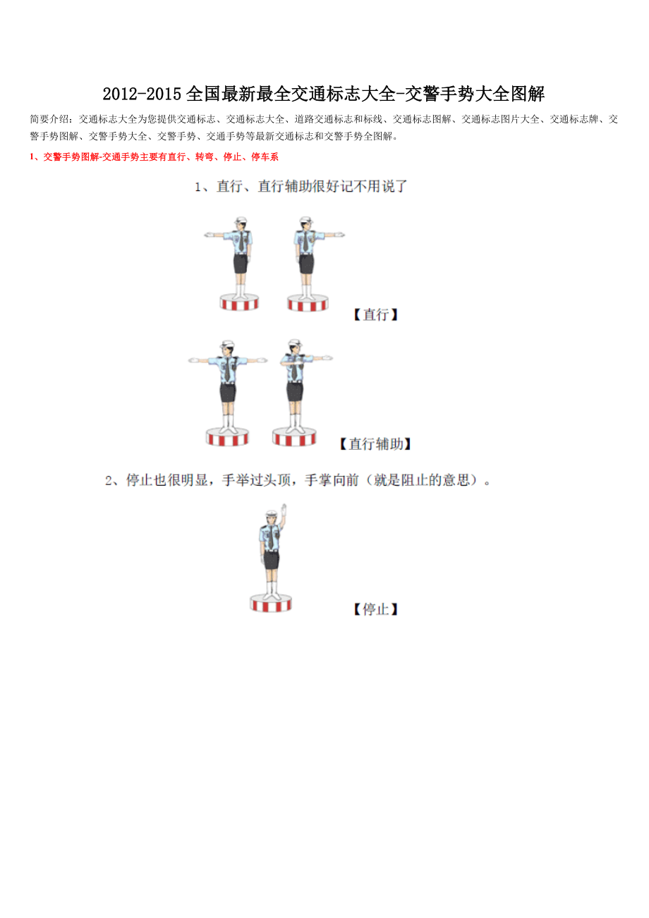 全国最新最全交通标志大全交警手势大全图解.doc_第1页