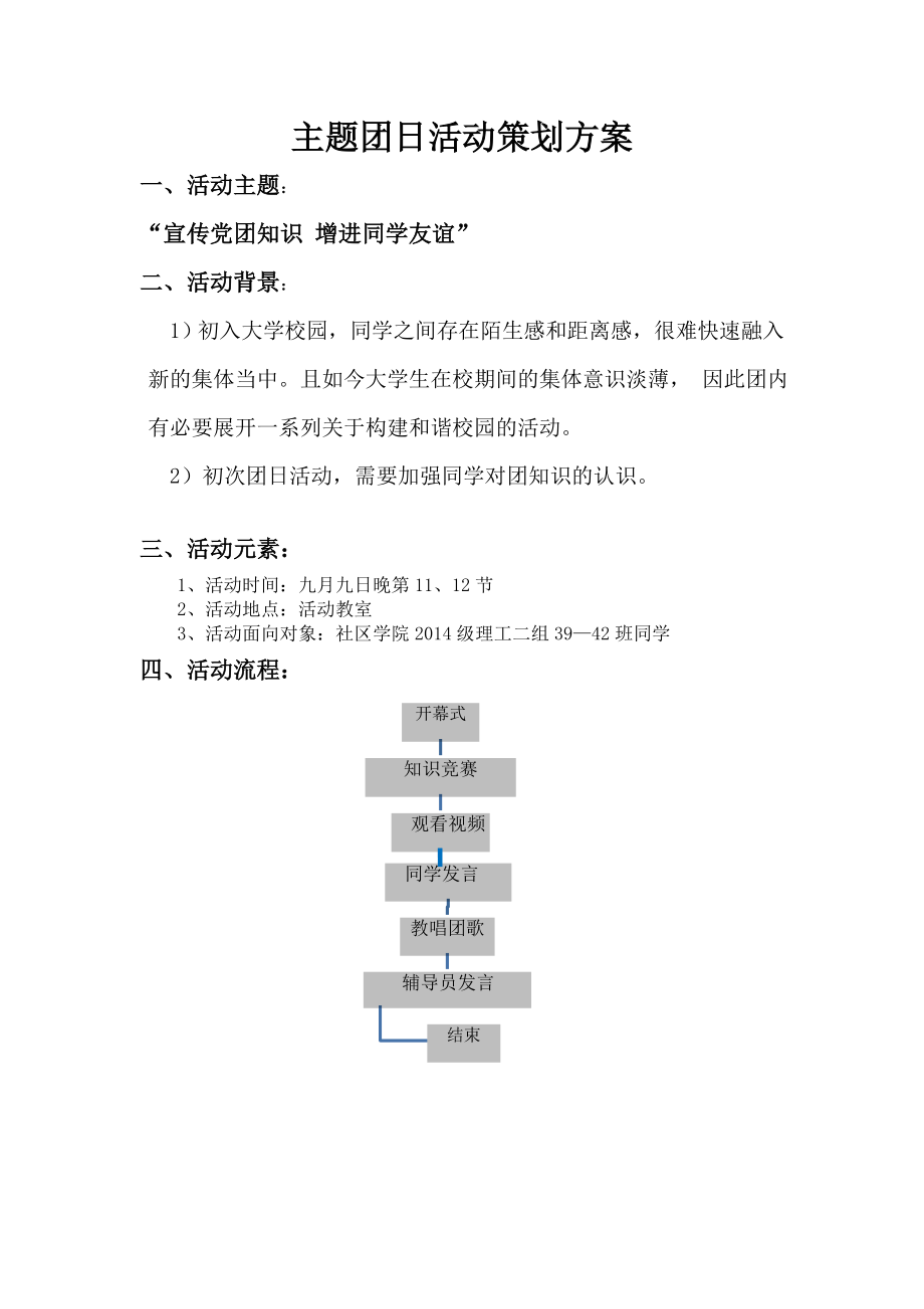 宣传党团知识 增进同学友谊团日活动策划.doc_第1页