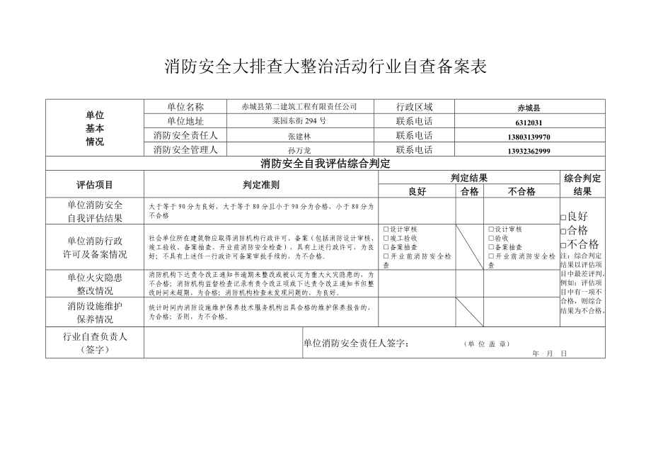 消防安全大排查大整治活动行业自查备案表.doc_第1页