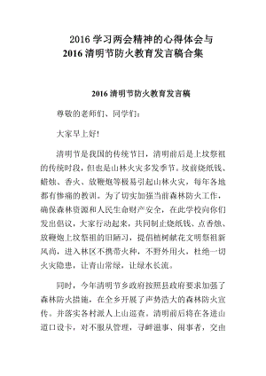 学习两会精神的心得体会与清明节防火教育发言稿合集.doc