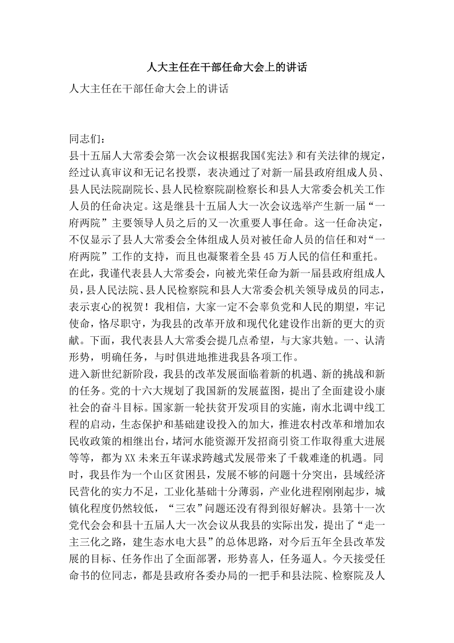 人大主任在干部任命大会上的讲话.doc_第1页