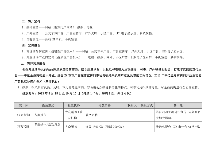 城市租赁市场开业媒体商街开业宣传媒体投放计划.doc_第2页