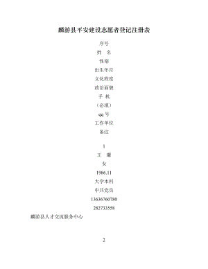 县平安建设志愿者登记注册表.doc