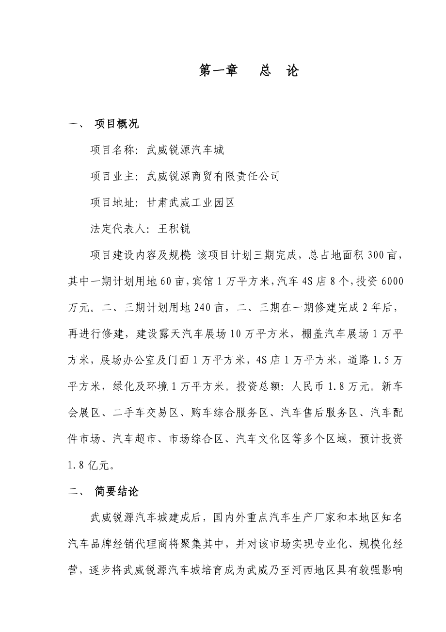 武威锐源汽车城可行性报告.doc_第1页