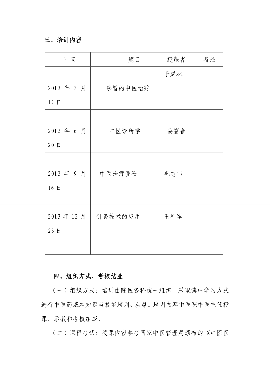 中医院非中医类别执业医师系统学习中医药基本知识与技能（即“西学中”）培训方案.doc_第2页