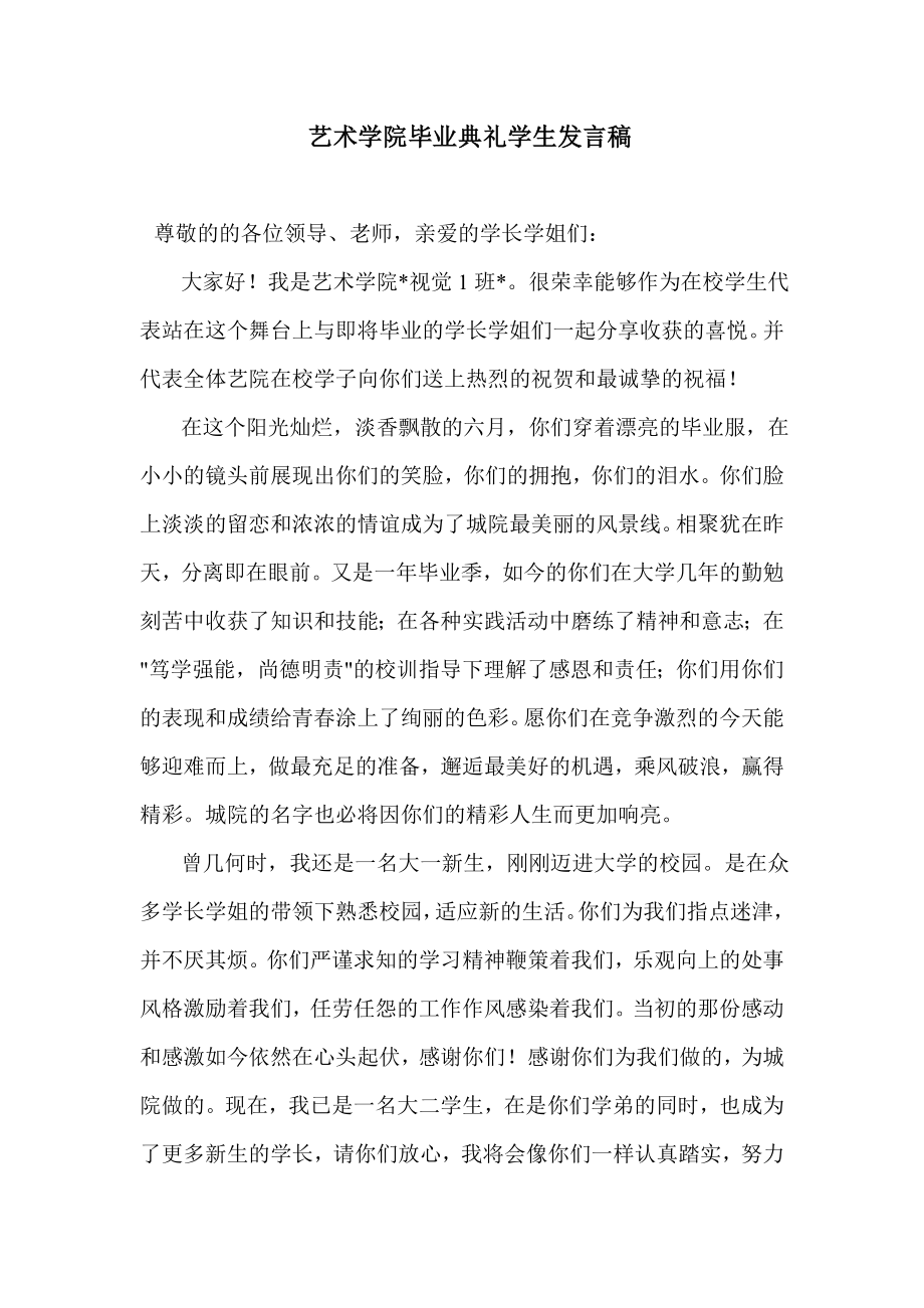 艺术学院毕业典礼学生发言稿.doc_第1页