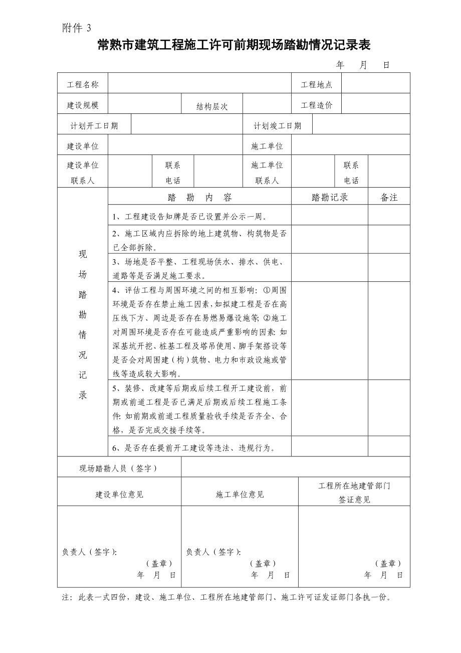 常熟市建筑工程施工许可前期现场踏勘情况记录表.doc_第1页