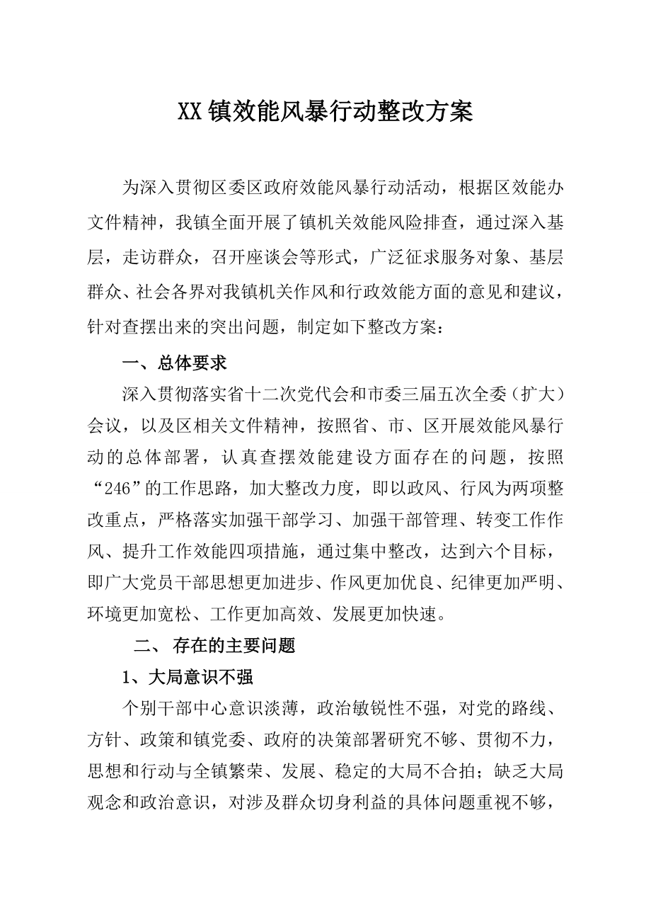 政府效能建设方案 政府工作效率效能风暴行动整改方案.doc_第1页