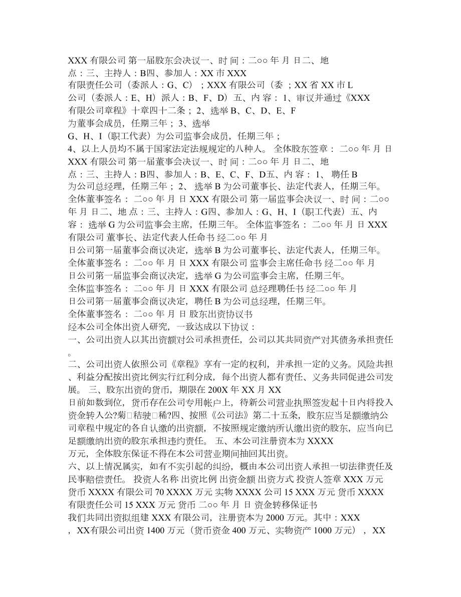 XXX有限公司第一股东会决议.doc_第1页