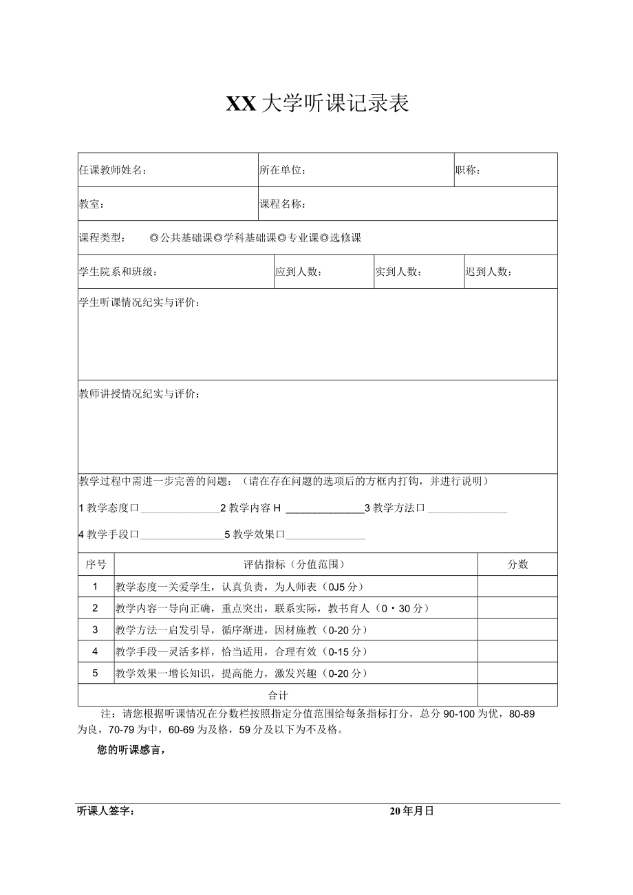 XX大学听课记录表.docx_第1页