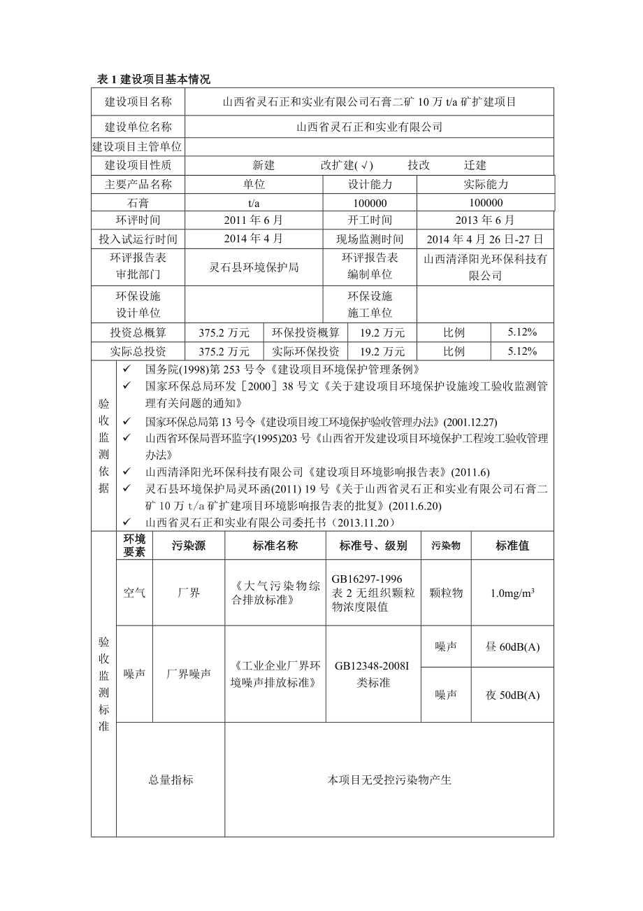 环境影响评价报告公示：山西省灵石正和实业石膏二矿万矿扩建环评报告.doc_第3页