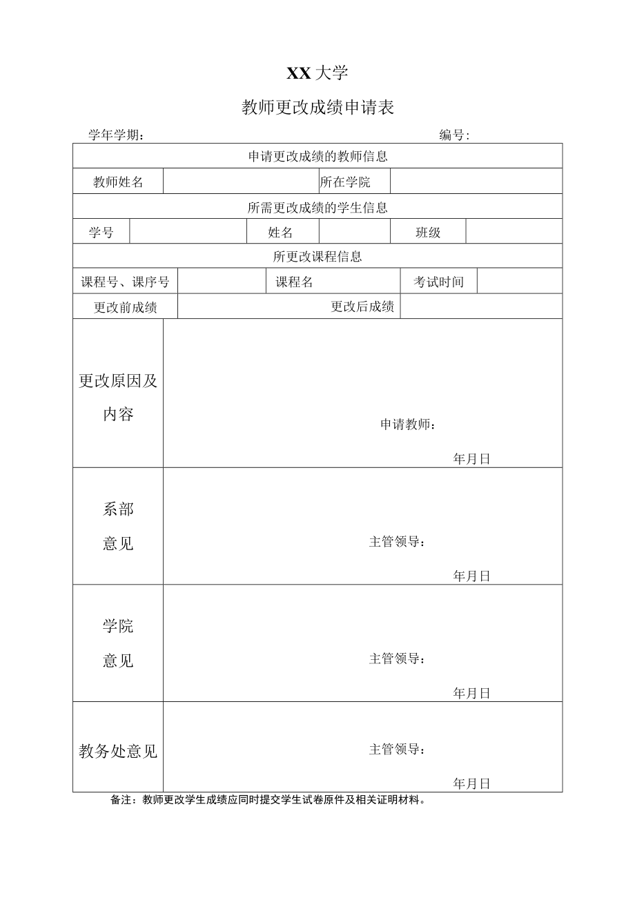 XX大学教师更改成绩申请表2012.docx_第1页