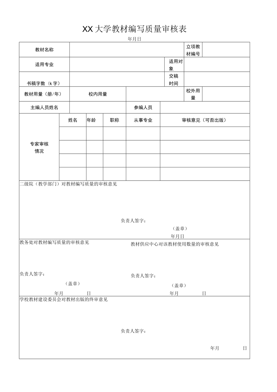 XX大学教材编写质量审核表.docx_第1页