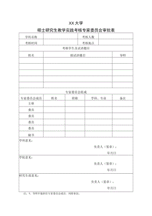 XX大学硕士研究生教学实践考核专家委员会审批表.docx