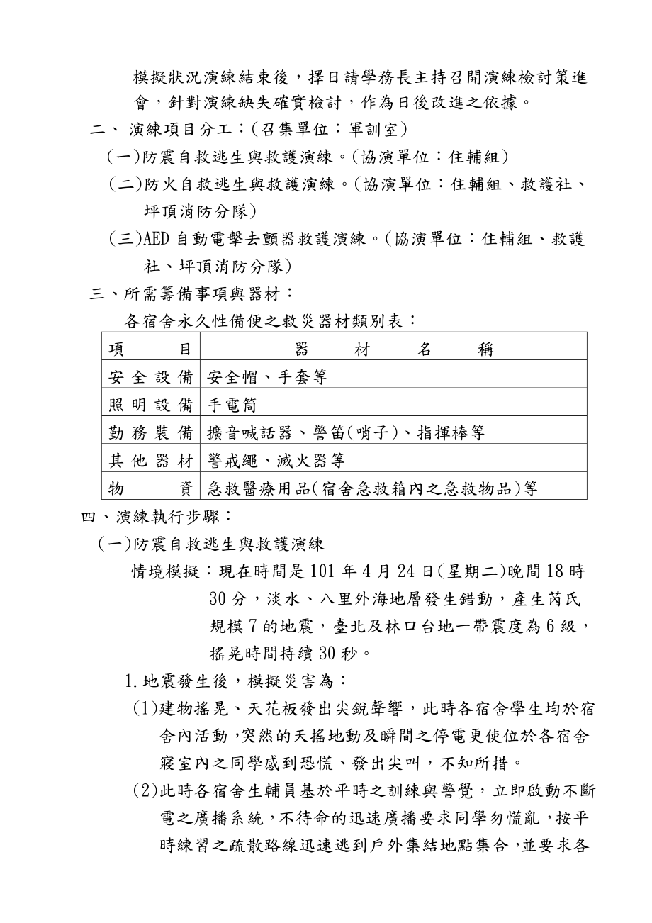 宿舍夜間防災自救安全逃生演練計畫軍訓室 長庚科技大學.doc_第2页