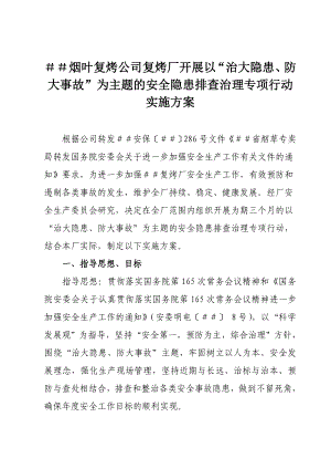 烟叶复烤公司复烤厂开展以“治大隐患、防大事故”为主题的安全隐患排查治理专项行动实施方案.doc