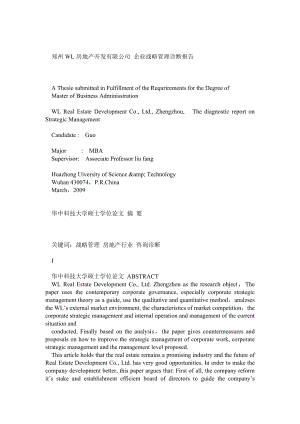 郑州WL房地产开发有限公司企业战略管理诊断报告.doc