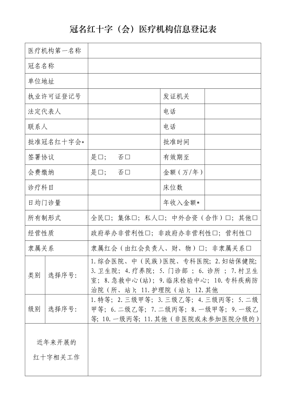 冠名红十字（会）医疗机构信息登记表.doc_第1页