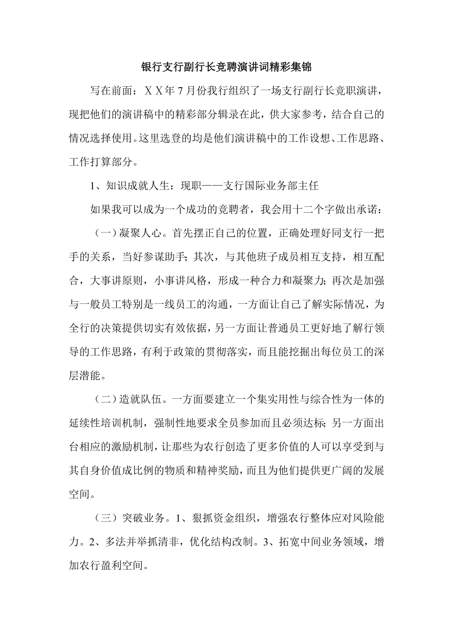 银行支行副行长竞聘演讲词精彩集锦.doc_第1页