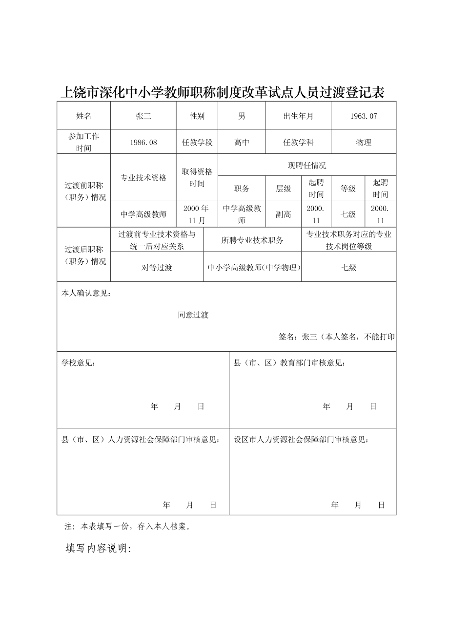 上饶市深化中小学教师职称制度改革试点人员过渡登记表.doc_第2页