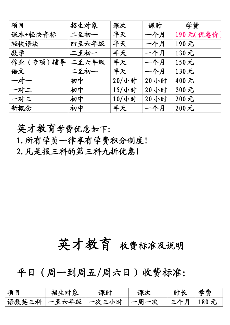 教育机构收费标准及规章制度.doc_第2页