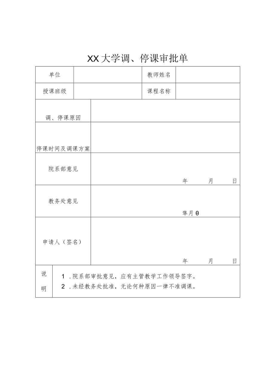 XX大学调、停课审批单.docx_第1页