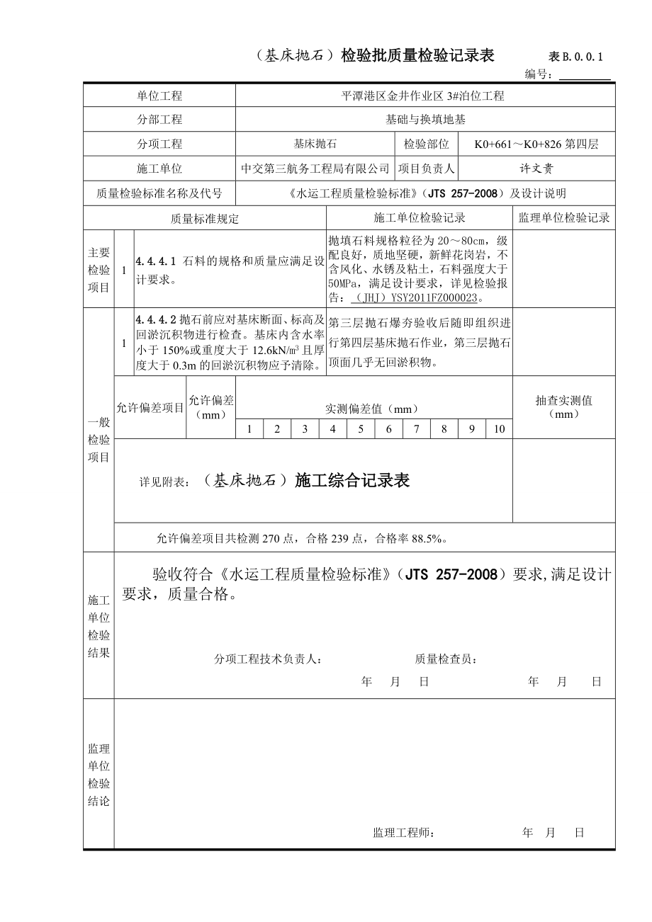 泊位基床抛石第四层隐蔽报验.doc_第2页