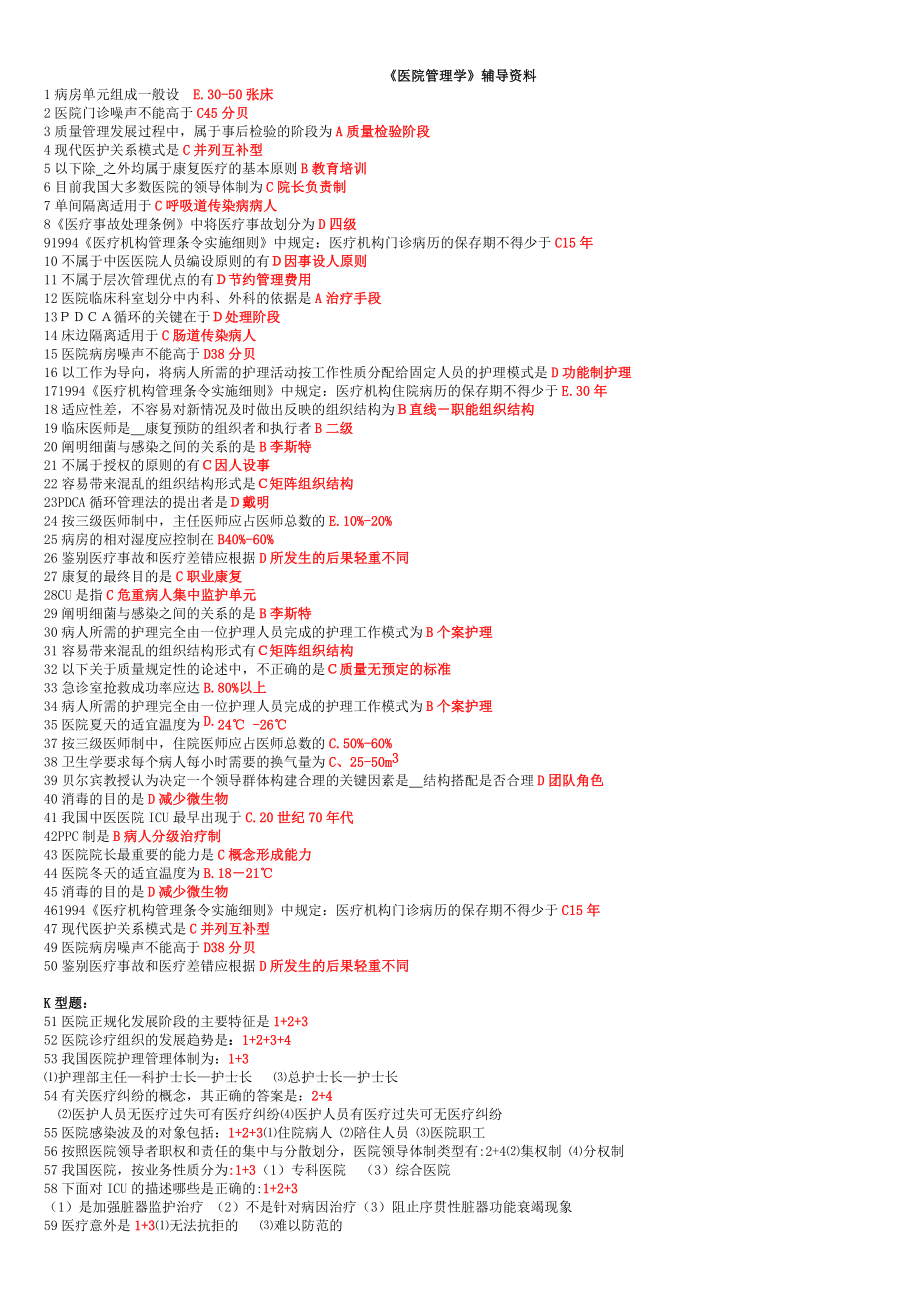 电大医院管理学复习小抄参考.doc_第1页