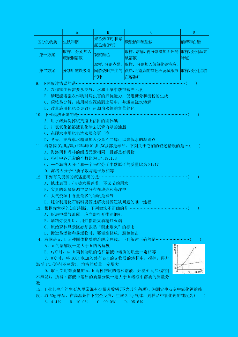 哈尔滨市初中升学考试综合试卷(化学部分).doc_第2页