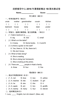 新概念入门级b测试卷.doc