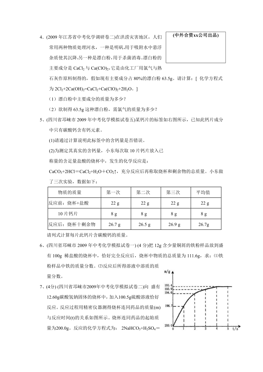 全国精品模拟化学试题分类汇编 专题11化学方程式计算 .doc_第2页