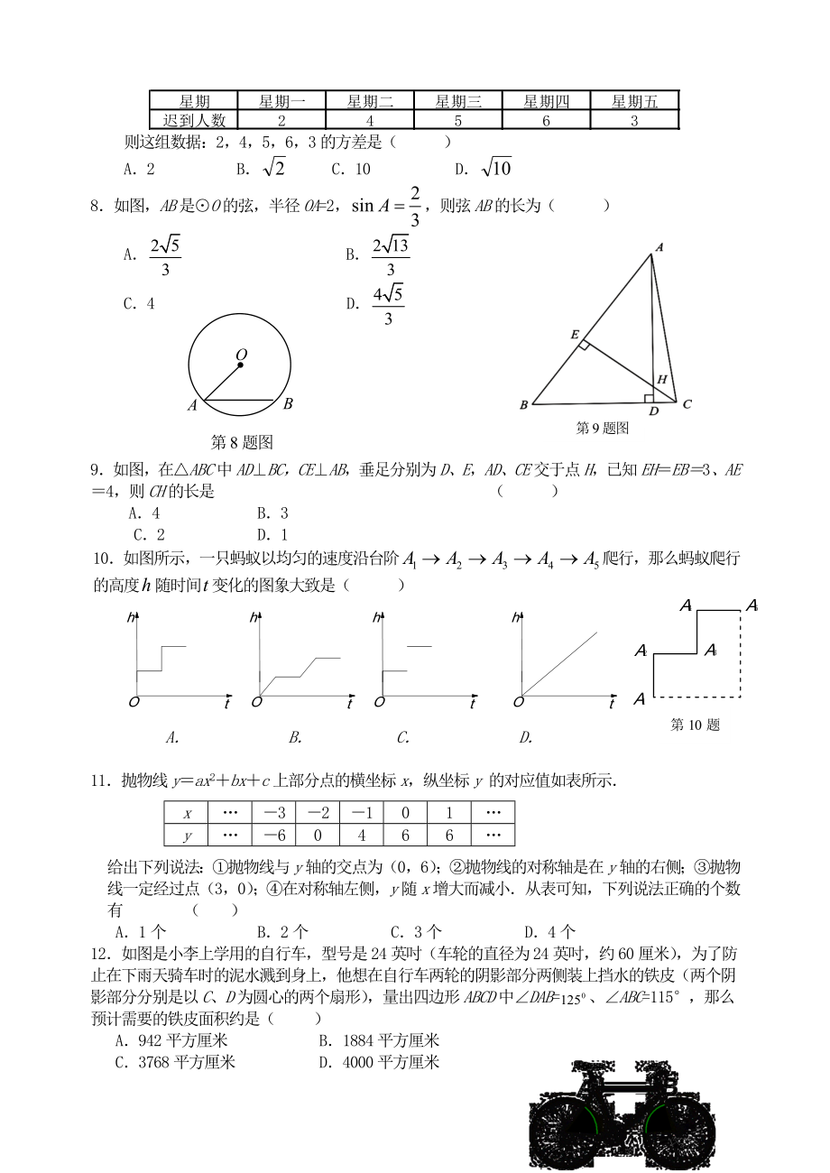 潍坊市中考数学模拟试题及答案(word版).doc_第2页