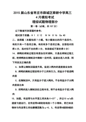 山东省枣庄市薛城区舜耕中学高三4月模拟考试物理试题及答案.doc