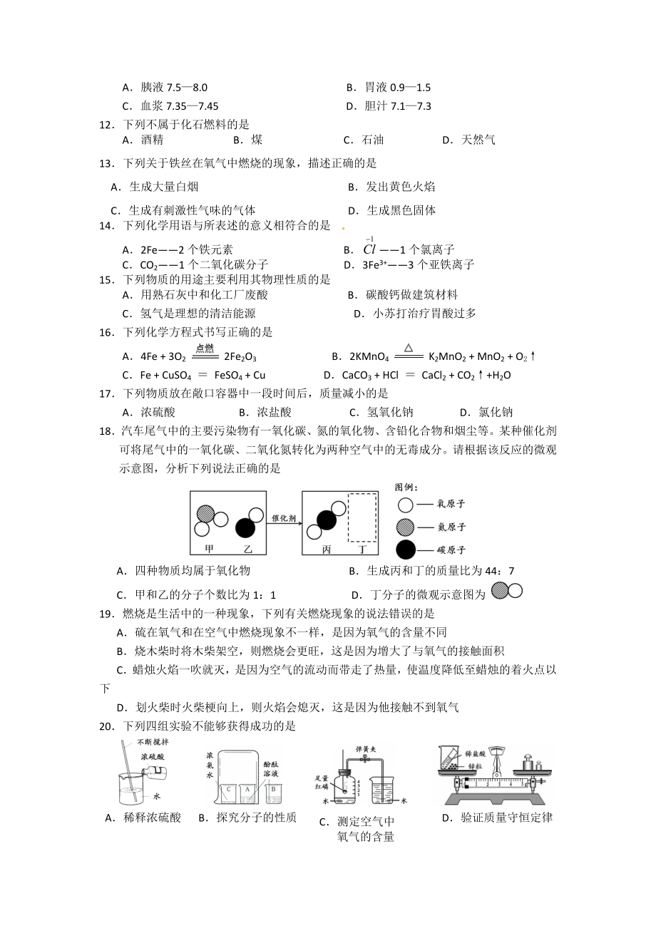 北京丰台区初三二模化学试题.doc_第2页