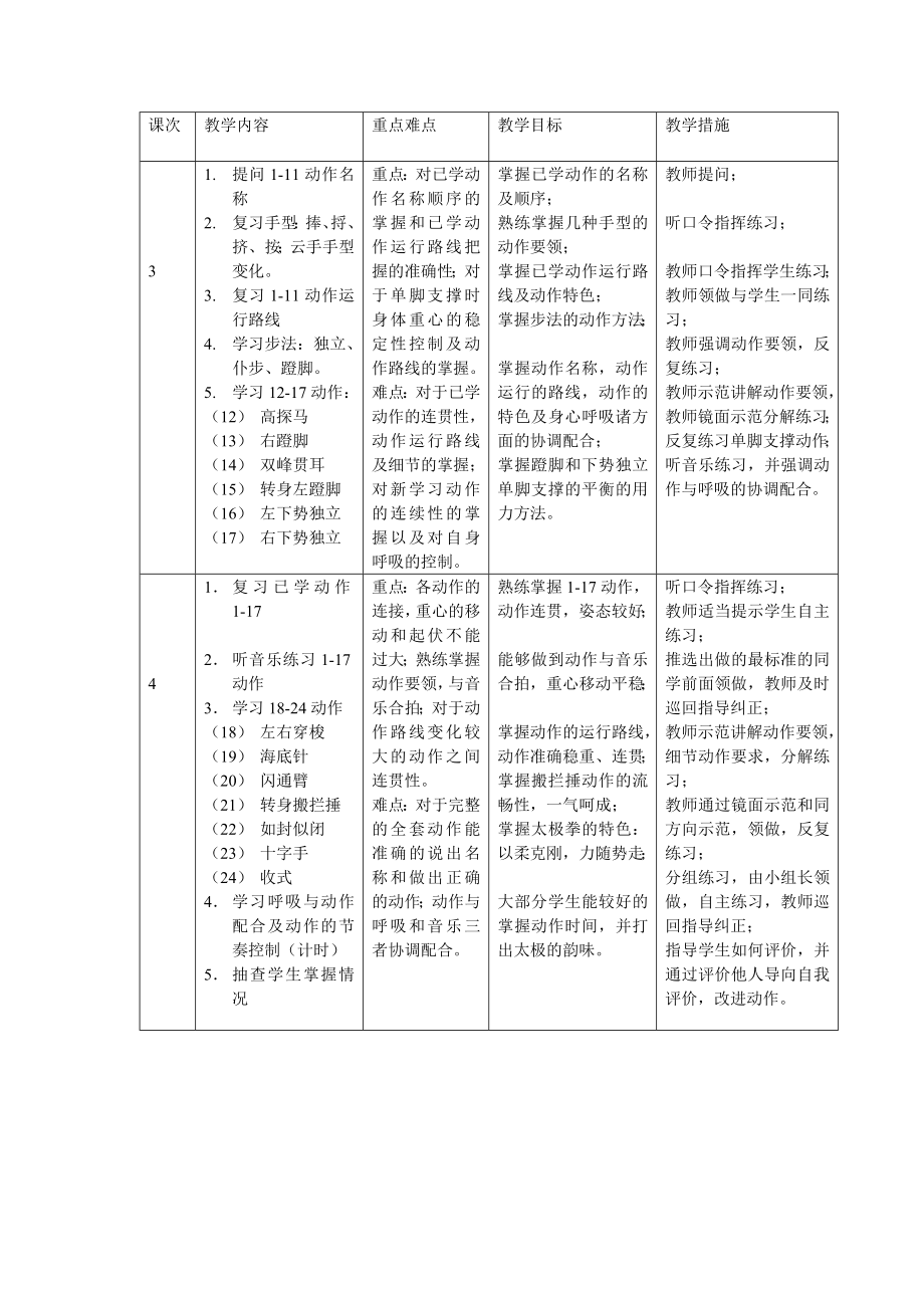 24式简化太极拳单元教学计划（6课时）.doc_第2页
