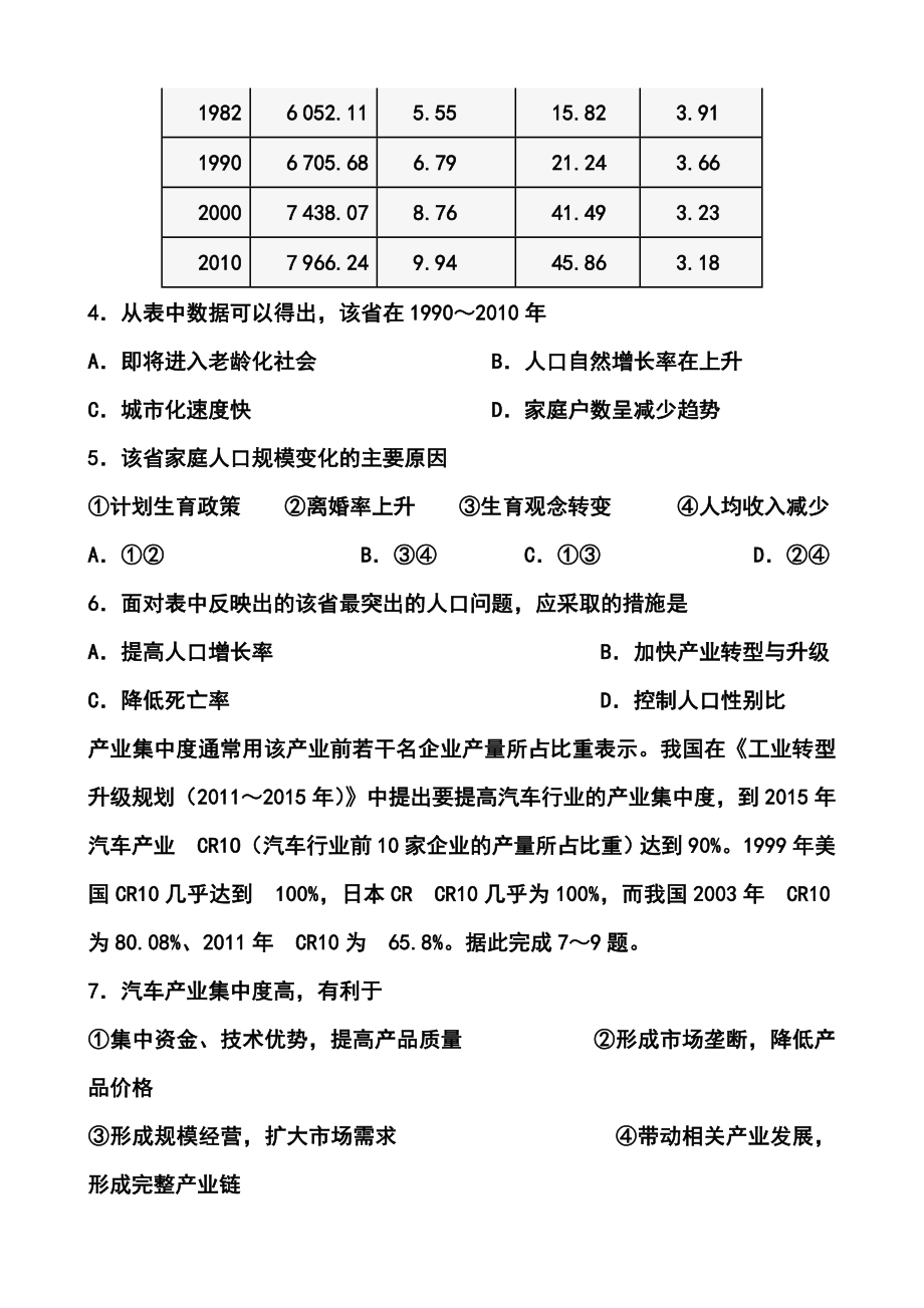 山东省德州市某中学高三第一次模拟考试文科综合试题及答案.doc_第2页