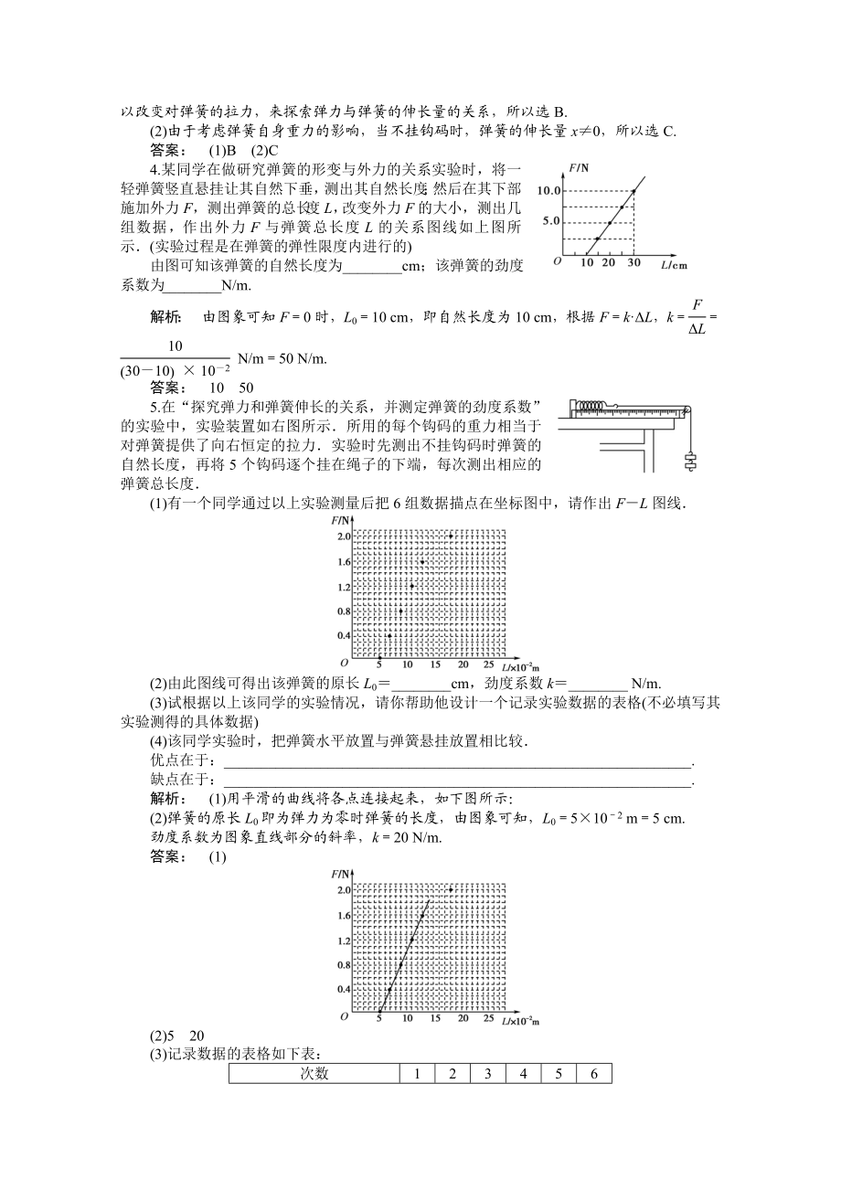 《金版新学案》高三一轮物理：第2章相互作用第三讲实验三：探究弹力和弹簧伸长的关系精品练习.doc_第2页