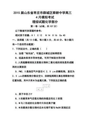 山东省枣庄市薛城区舜耕中学高三4月模拟考试化学试题及答案.doc