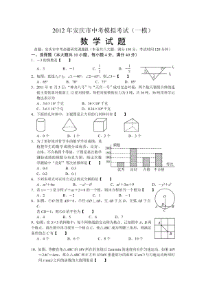 安庆市中考模拟考试数学试题.doc