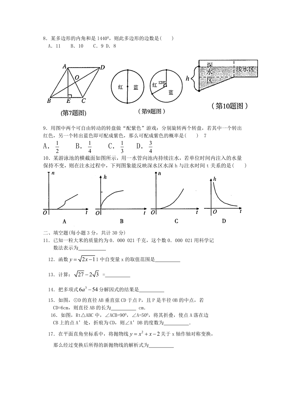 黑龙江省哈尔滨南岗区中考初三第二次调研测试数学试题（含答案）.doc_第2页