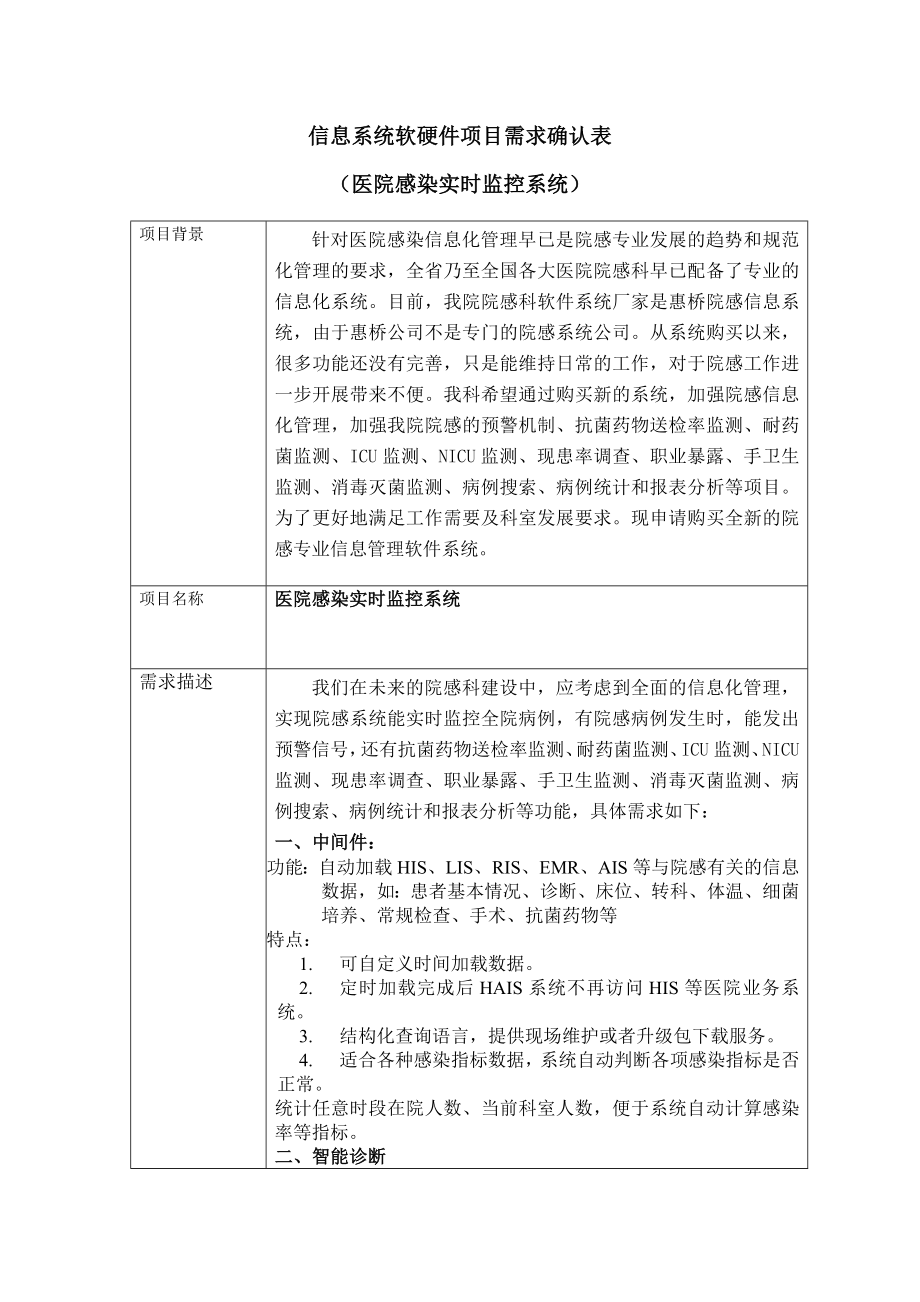 信息系统软硬件项目需求确认表.doc_第1页