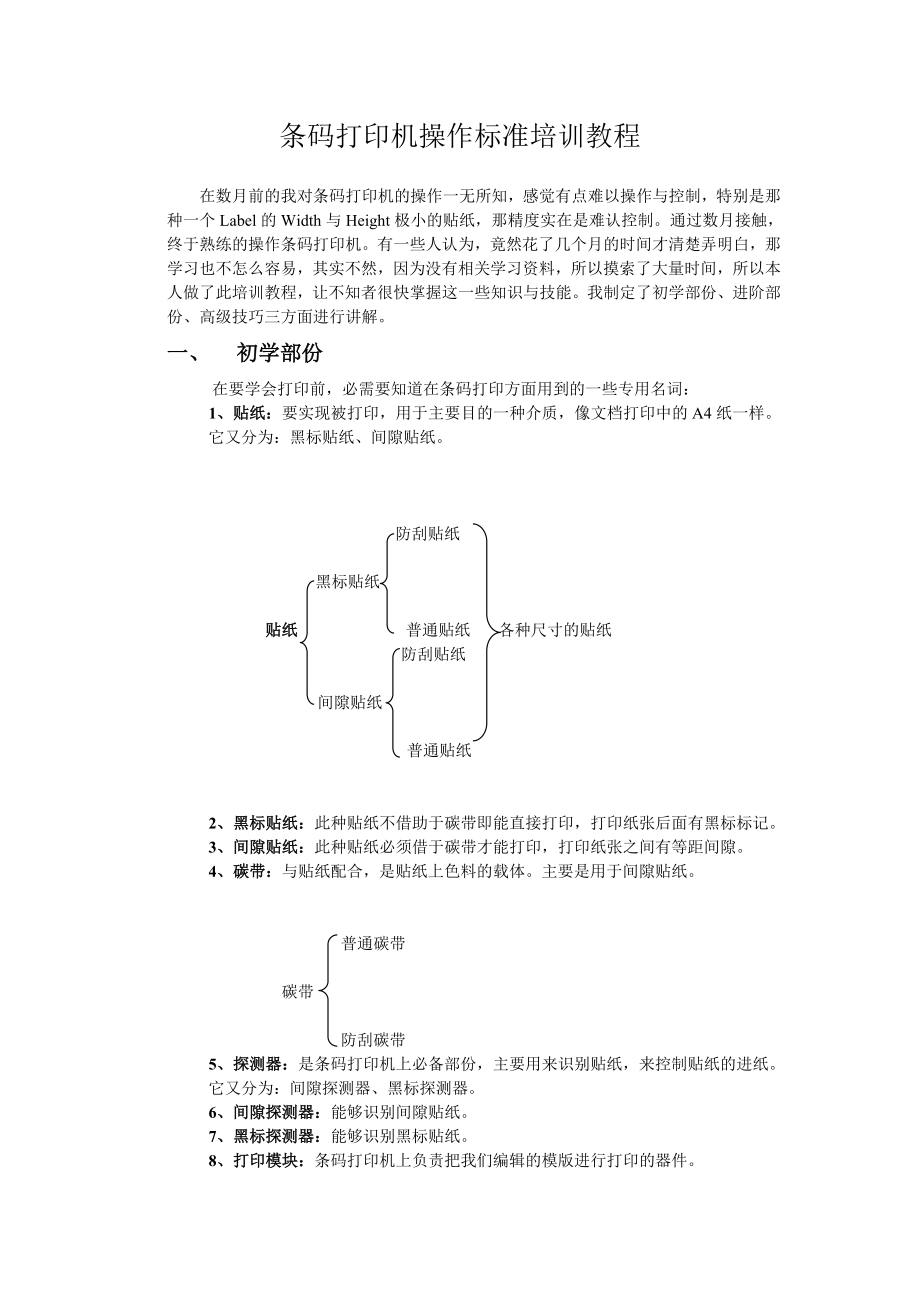 东芝B452条码打印机操作标准培训教程(完).doc_第1页