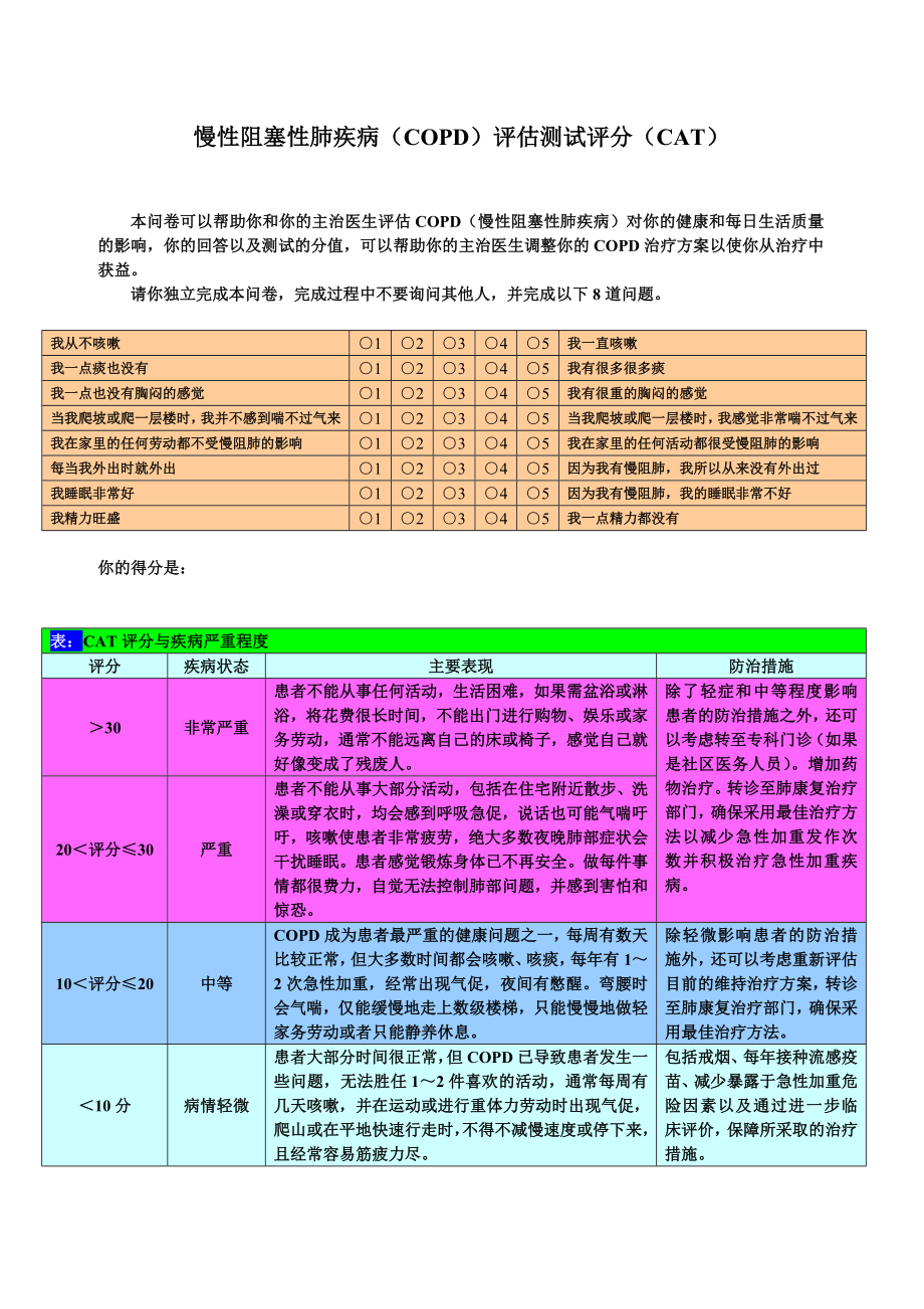 慢性阻塞性肺疾病评分（cat）.doc_第1页