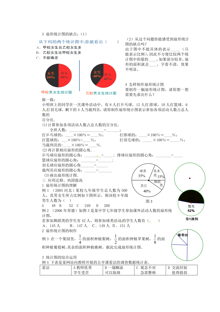 山东省胶南市隐珠街道办事处中学七级数学上册《扇形统计图》优质课题导学案（无答案） （新版）北师大版.doc_第2页