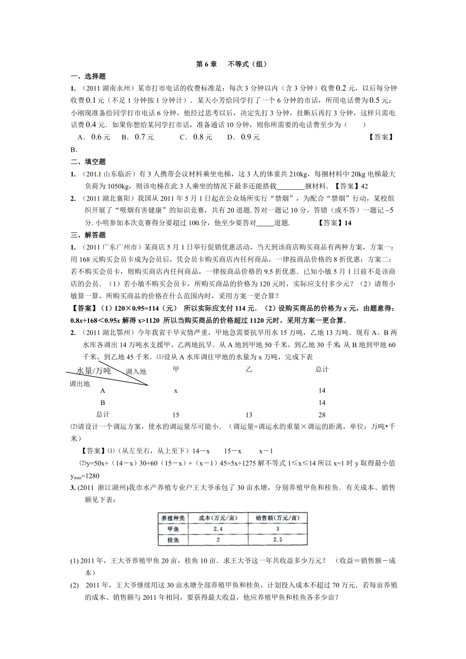 中考数学分类汇编不等式(组)应用.doc_第1页