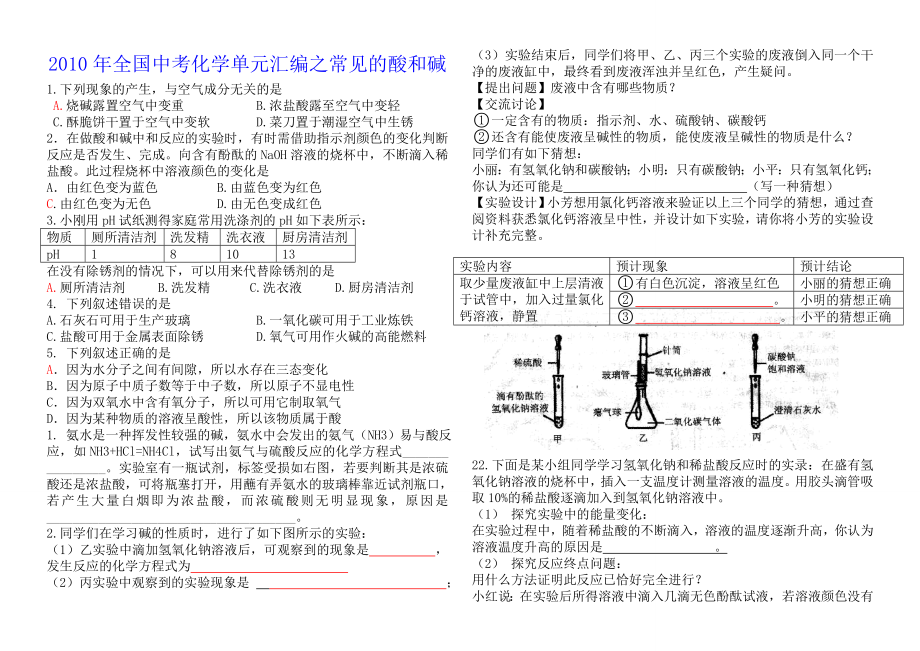 中考化学分类汇编常见的酸和碱.doc_第1页