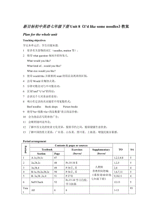 新目标初中英语七级下册Unit 8《I’d like some noodles》教案.doc