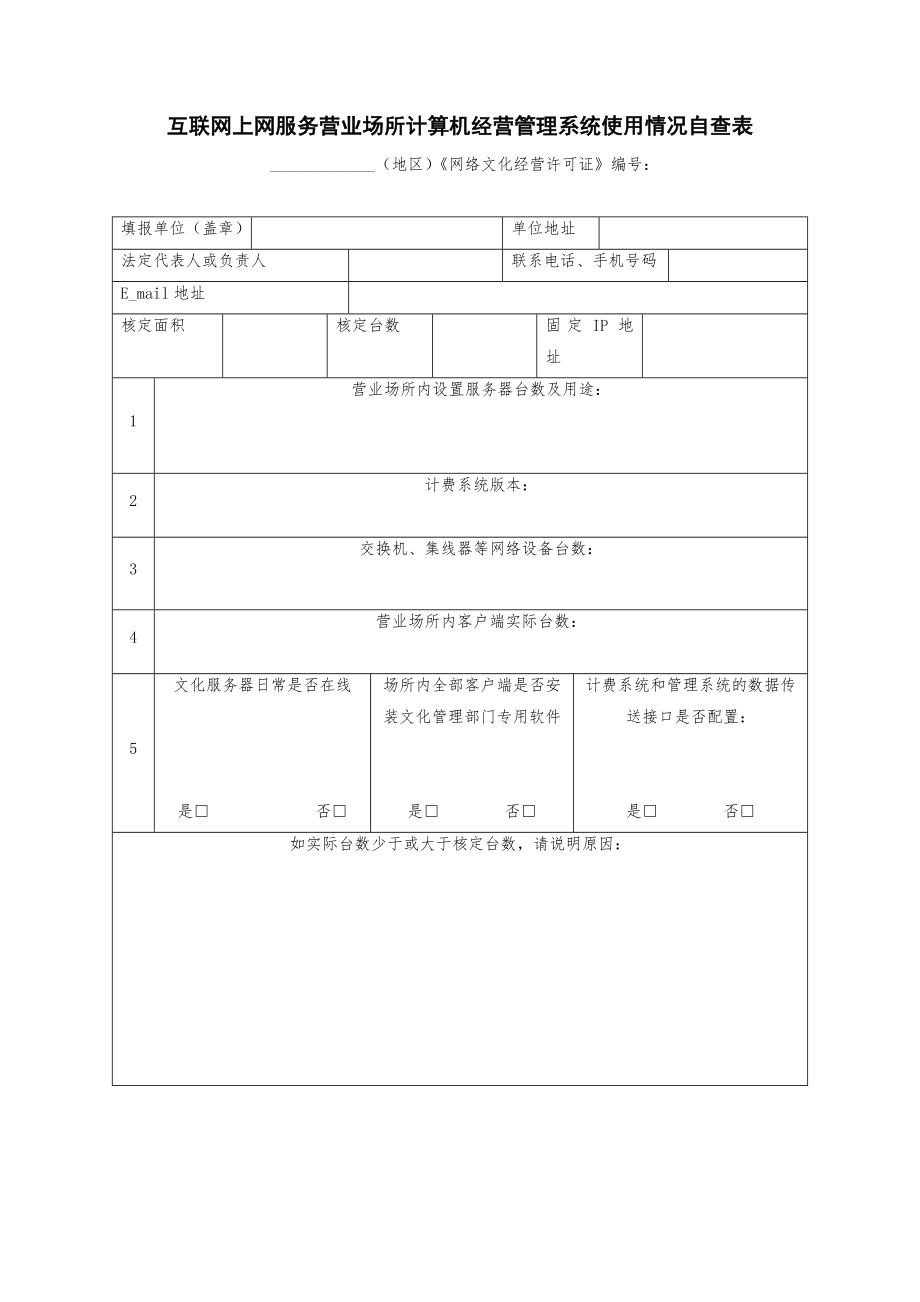 互联网上网服务营业场所计算机经营管理系统使用情况自查表.doc_第1页